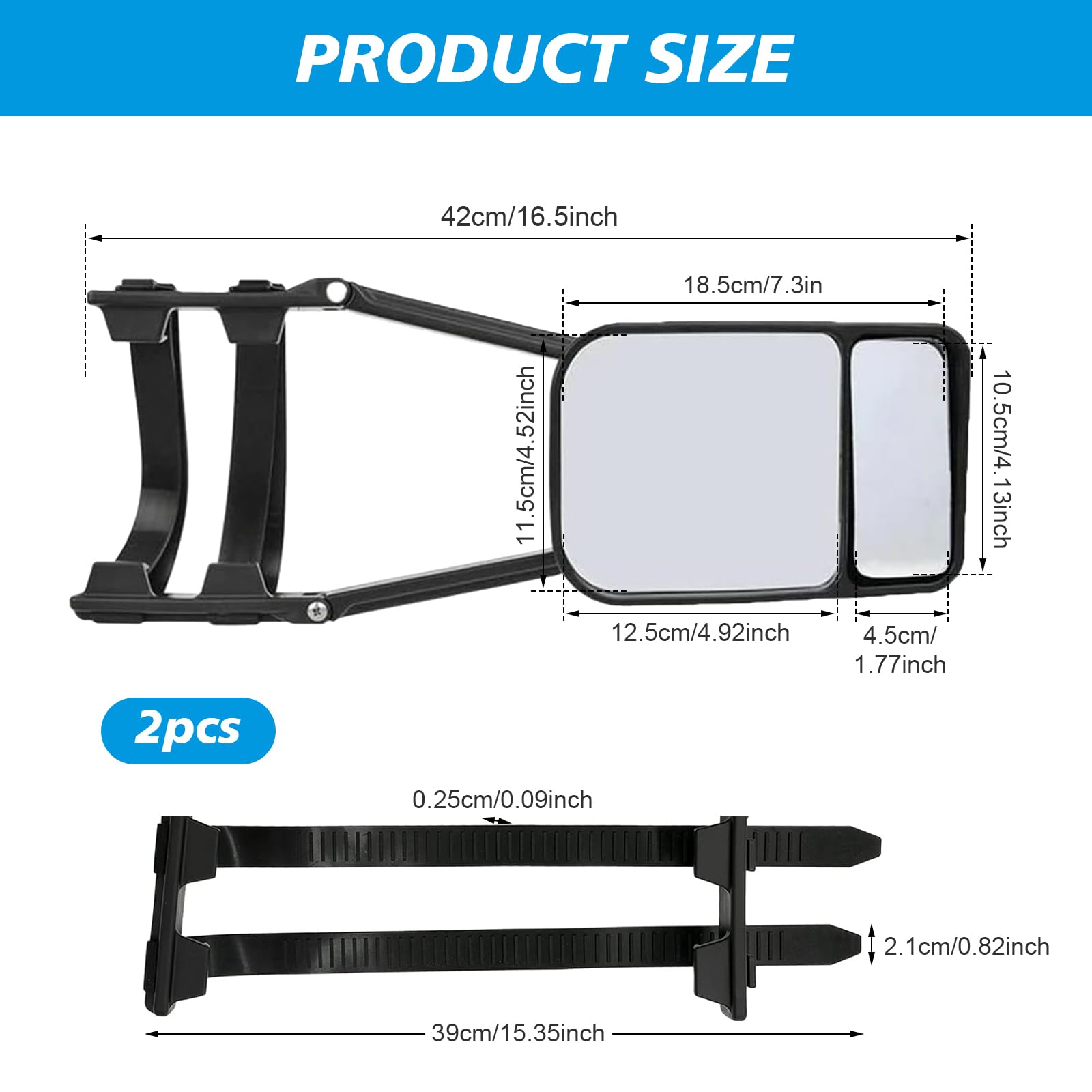 2 Pezzi Specchietti per Roulotte, Regolabile Specchietto Esterni Retrovisore Traino Estensione Retrovisore Doppio Specchio Clip-on Rimorchio Specchio di Traino Per Auto, Camper, Caravan