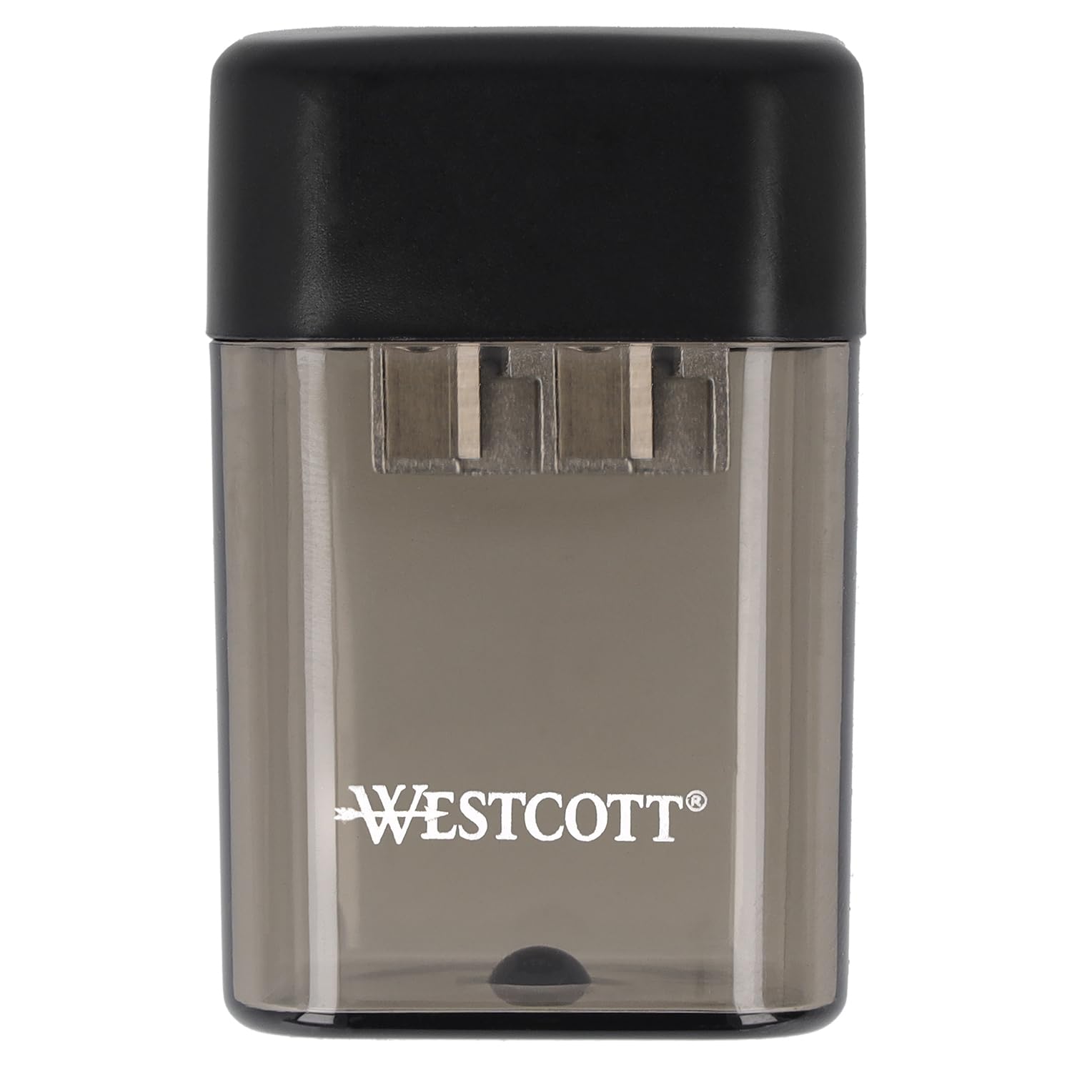 Westcott Temperamatite con contenitore | doppio temperamatite con scatola per matite da 8 mm e 11 mm | Temperamatite con inserto in metallo | Temperamatite con contenitore di raccolta in nero