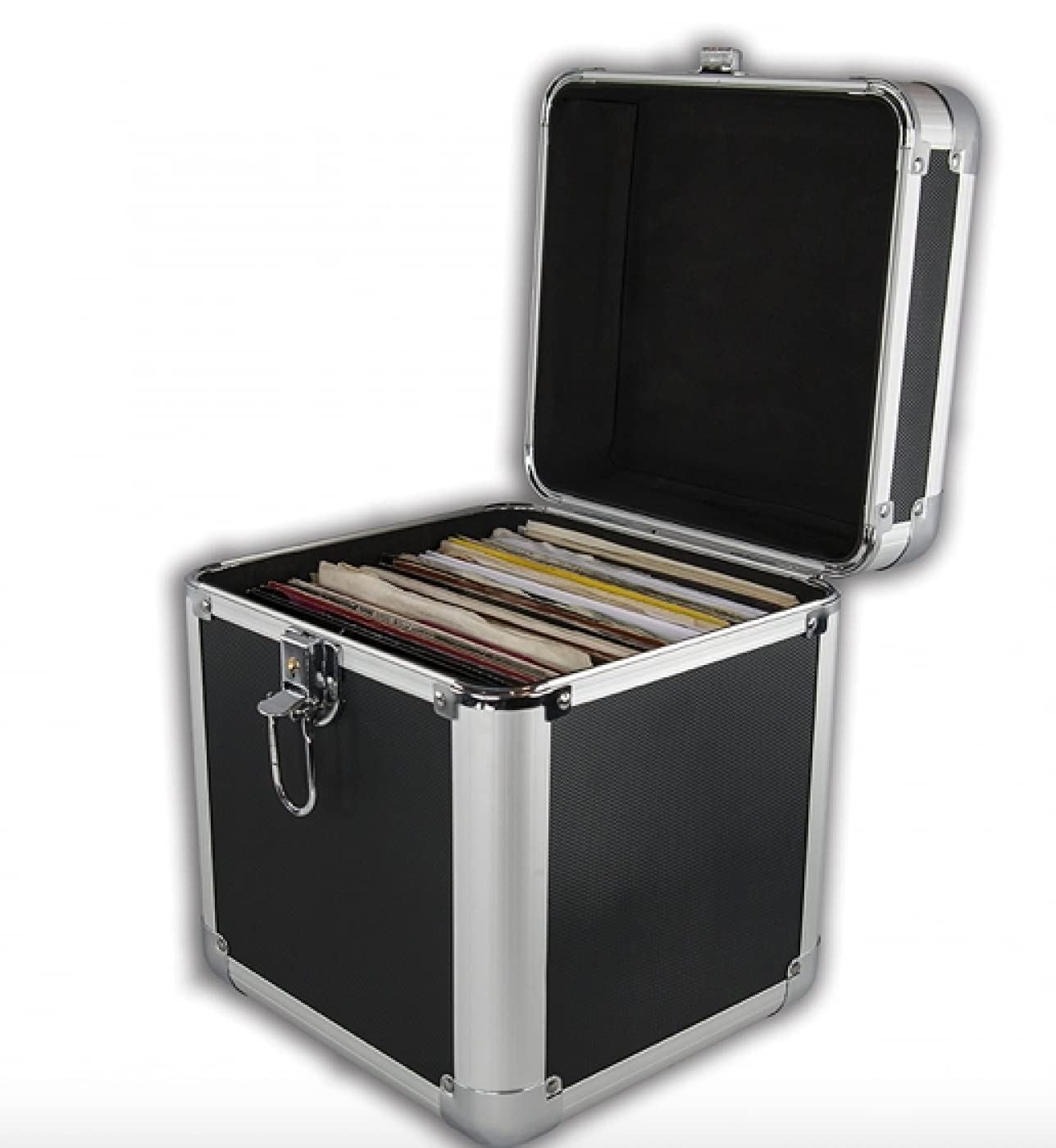 Boitier de DJ en vinyle 7" pour 70-100 disques - Noir - 21,5 x 26 x 21 cm