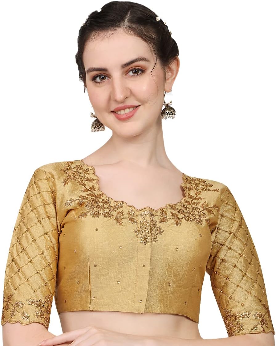 Women's Blouse with Hand Embroidery Raw Cut Stone Work