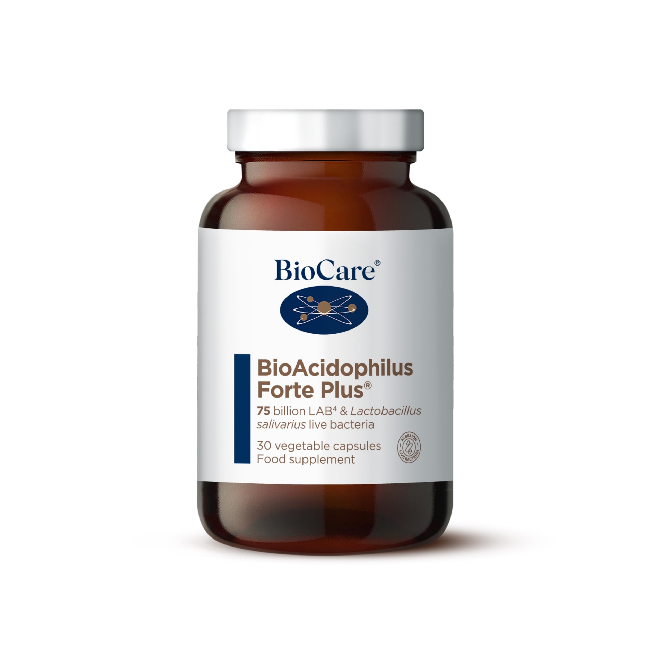 BioCare BioAcidophilus Forte Plus - LAB4 & Lactobacillus Salivarius Live Bacteria Blend - 75 Billion per Capsule - 30 Capsules