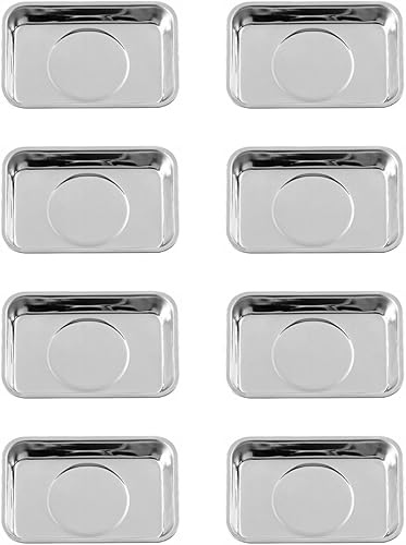 Rechabite Juego de 8 bandejas magnéticas rectangulares de acero inoxidable con imán para herramientas, soporte para tornillos, enchufes, pernos,