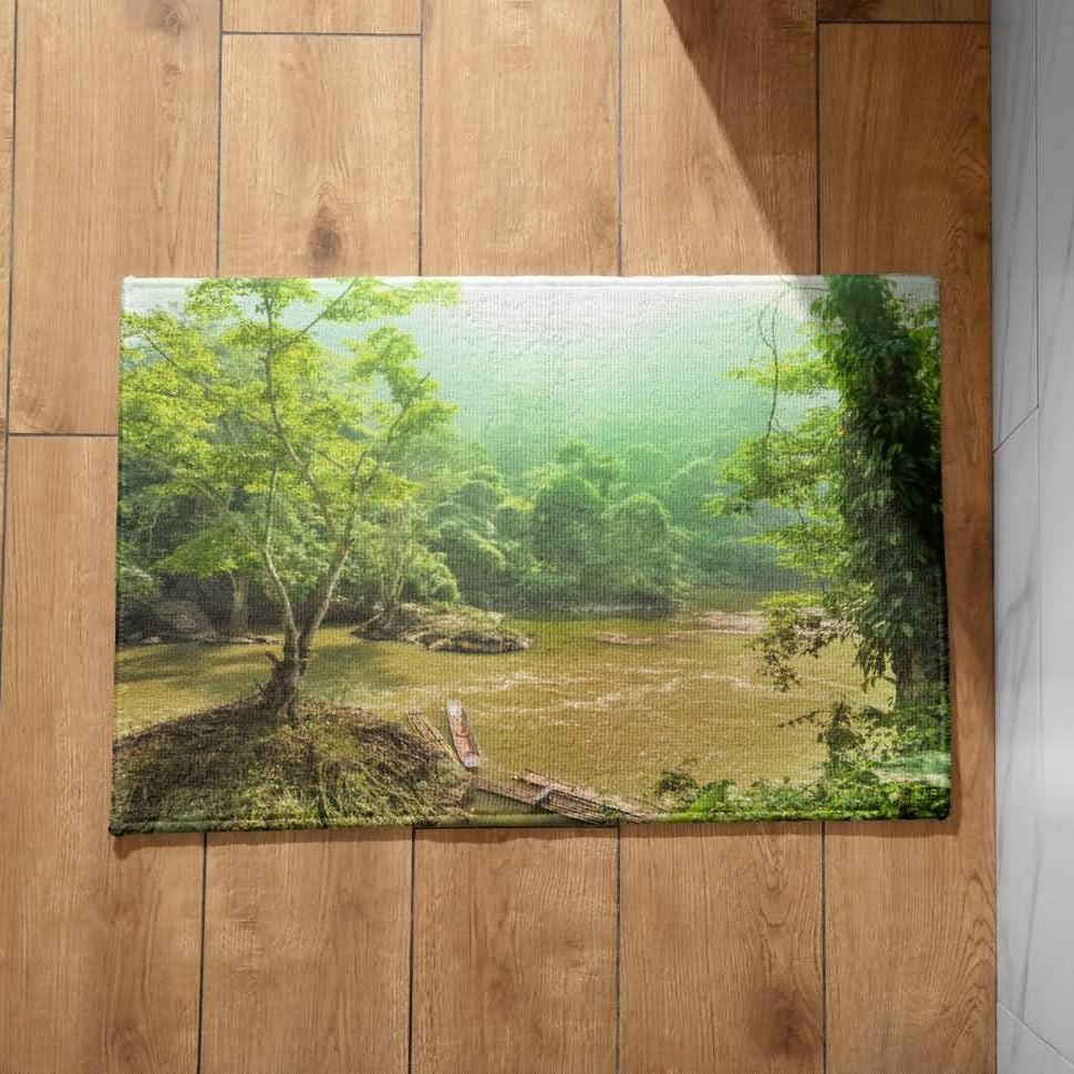 Tapis entrée naturel paysage CEVAN personnalisé et lavable en machine