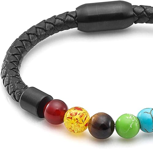 Miniatura 4 de Jovivi Pulsera de cuentas naturales de ojo de tigre con 7 piedras de chakra, cristal curativo para la ansiedad para hombres y mujeres, pulseras de