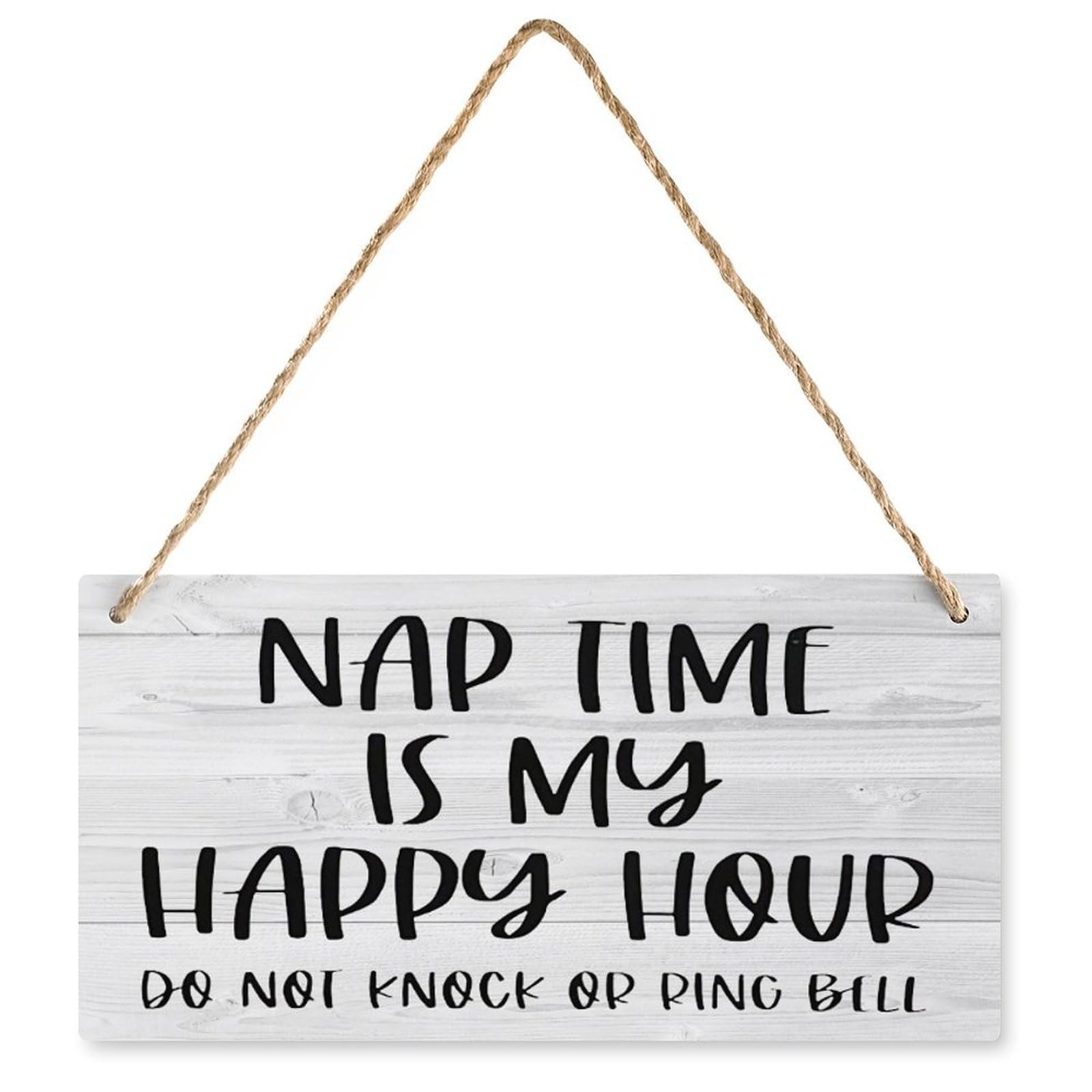 YYIUUK Wood Hanging Decor Sign Nap Time is My Happy Hour Do Not Knock Or Ring Bell Wood Wall Art Sign Yard Garden Porch Decor Sign Farmhouse Front