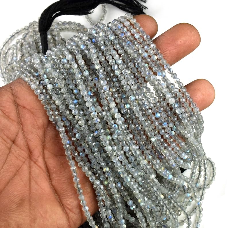 Labradorite naturelle 3-4mm perles rondes facettées pour création de bijoux