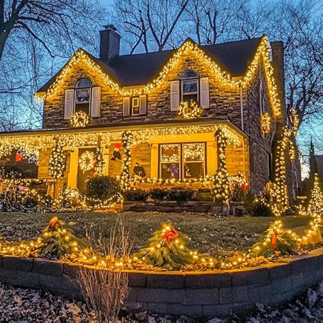 JMEXSUSS 168FT 600 LED Christmas Lights Outdoor Waterproof 8 Modes Indoor String Lights for Outside Warm White Christmas Tree Lights Plug in for Bedroom Wedding Party Holiday Classroom Decorations