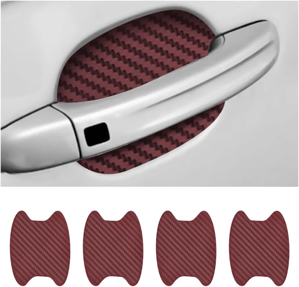 4PCS Car Handle Cup Stickers, Carbon Fiber Scratch Auto Door Protective Film, Non-Marking Bowl Protector, Universal Paint Cover Guard for Most Cars, SUV (Wine Red/4PCS)