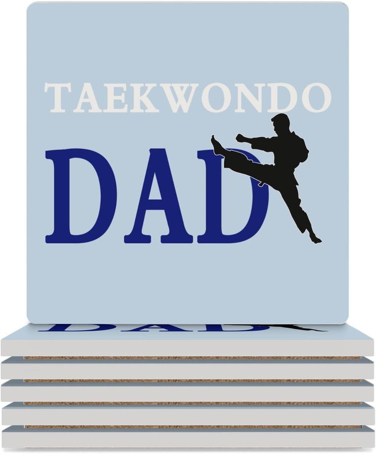 Taekwondo Dad Coaster for Drinks Square Ceramic Table Coasters Stone Mat Crafts 6PCS Home Kitchen Decor