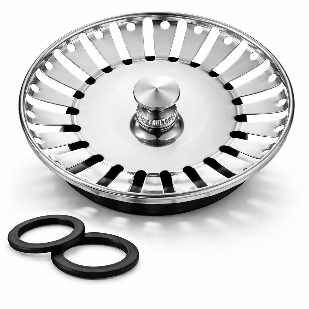 Acquire Prime Silver Kitchen Sink Strainer Drainer Plug - 78Mm Thick Stainless Steel Replacement Sink Plugs Stopper For Drain And Filter In Kitchen And Bathroom Sinks Hole, Diameter 78Mm