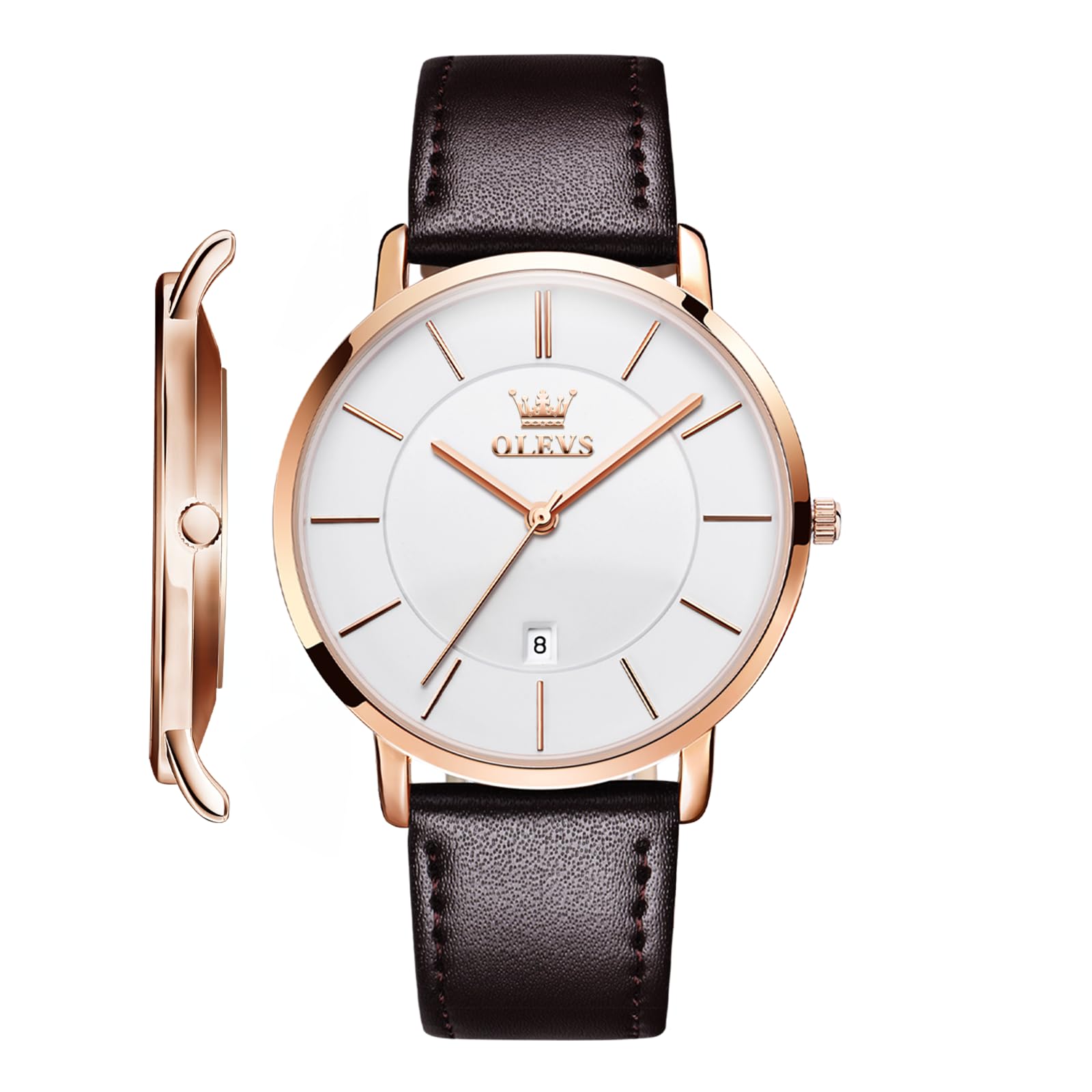 Ultra Thin Watches for Men,Mens Simple Brown Leather Watch,Mens Business Quartz Watch Leather Band 30m Waterproof Wrist Watches,Rose Gold Watches Men,Automatic Calendar Watch with White Dial (B07D22HYXR) Amazon Price History, Amazon Price Tracker