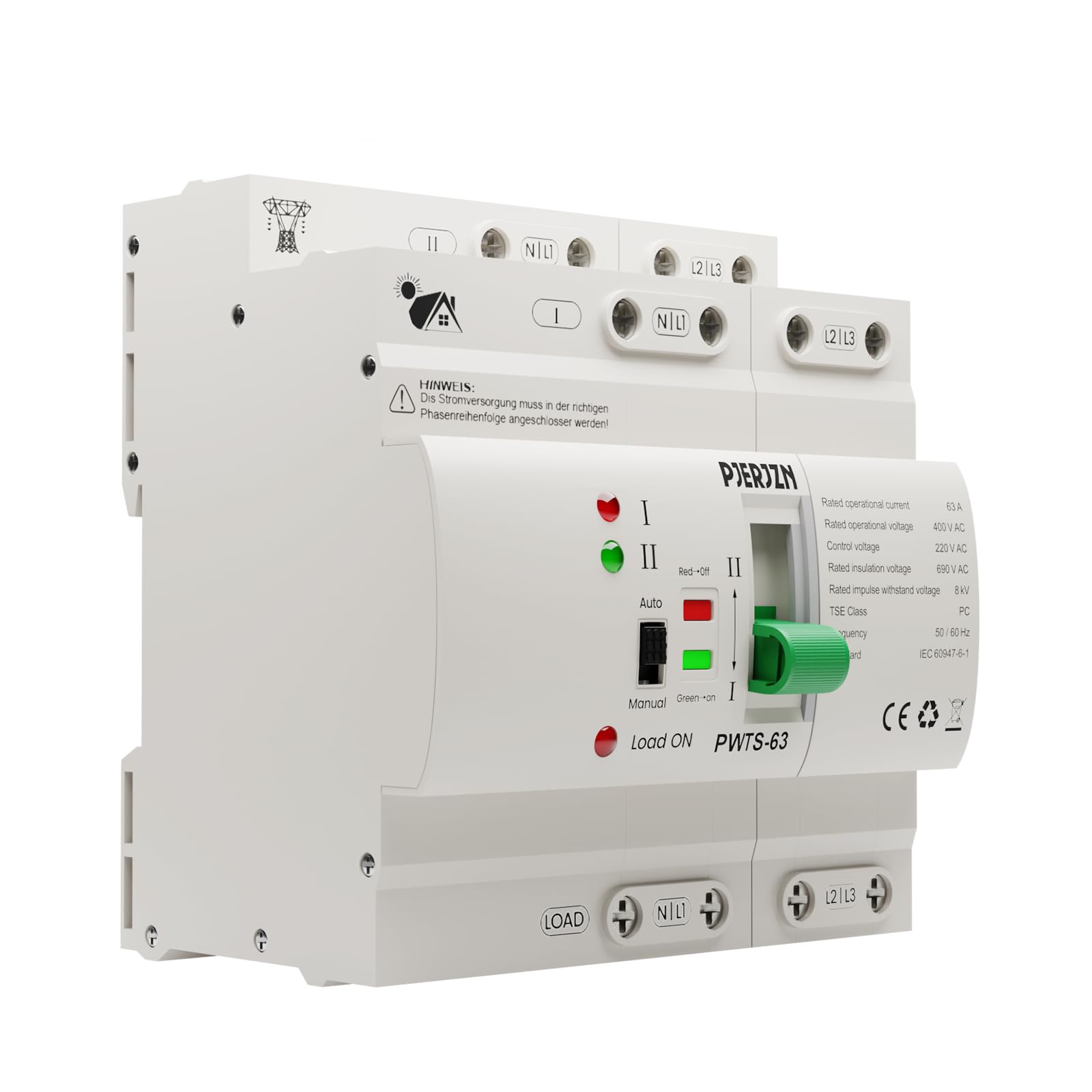ATS Automatischer Umschalter 4P 63A 400V AC, 4-poliger Notstrom Umschalter für Netzvorrangschaltung