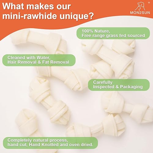 Miniatura 2 de MON2SUN Huesos de cuero crudo para perros, pequeños huesos de cuero crudo naturales, 2.5 pulgadas, 40 unidades para cachorros y perros pequeños