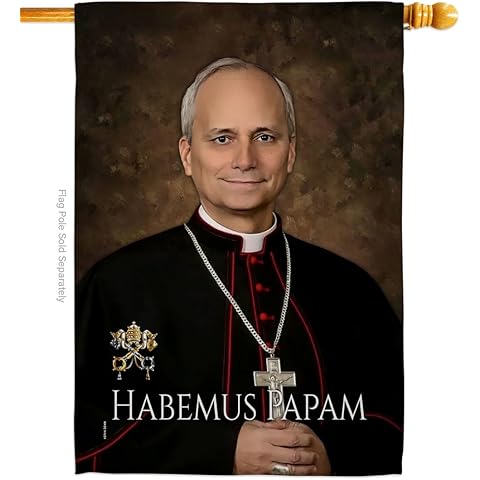 Pope Leo XIV Flag Papacy Banner Picture Prints Vatican Memorabilia Tapestry Catholic Wall Art Canvas Poster Grave Decorations for Cemetery Yard Sign American Papal Door Decor Religious Gifts