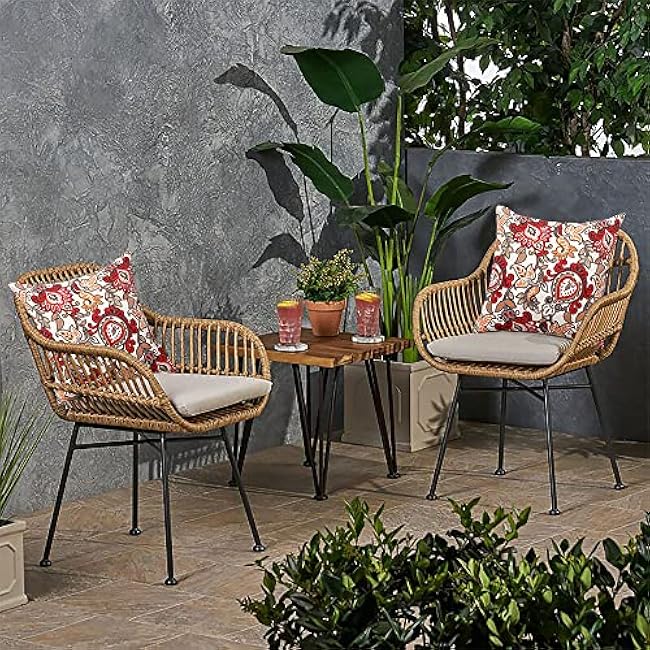 Magpie Fabrcis Pack of 2 Outdoor Waterproof Throw Pillow with Insert 18 x 18 Inch, Christmas Decorative Back Cushion Pad for Garden Patio Tent Balcony Couch Sofa(Floral Red Orange)