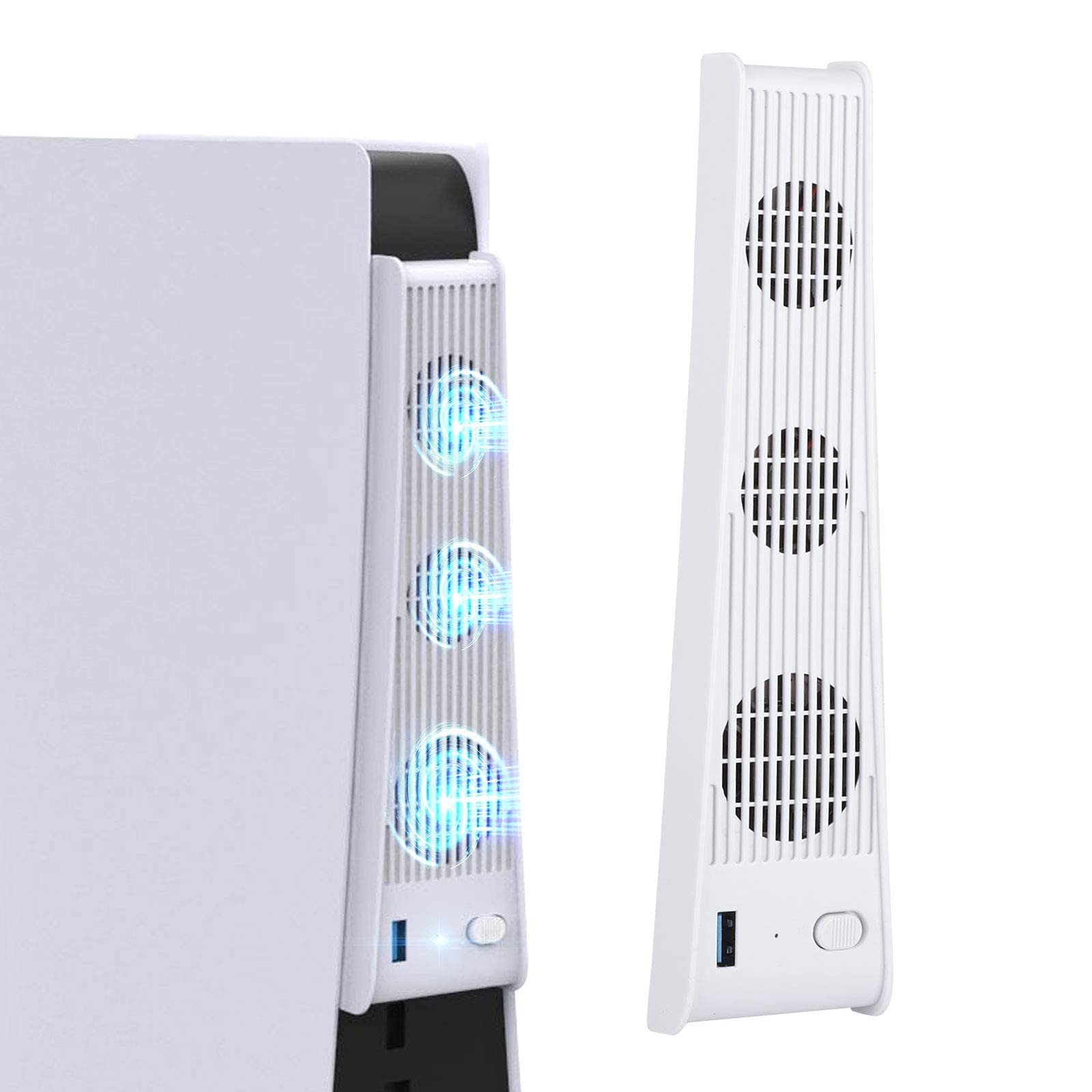 Cooling Fan Compatible with PS5, Temperature Cooler Fan USB External 3 Fan for Sony Playstation 5 PS5 DE/UHD Console, White