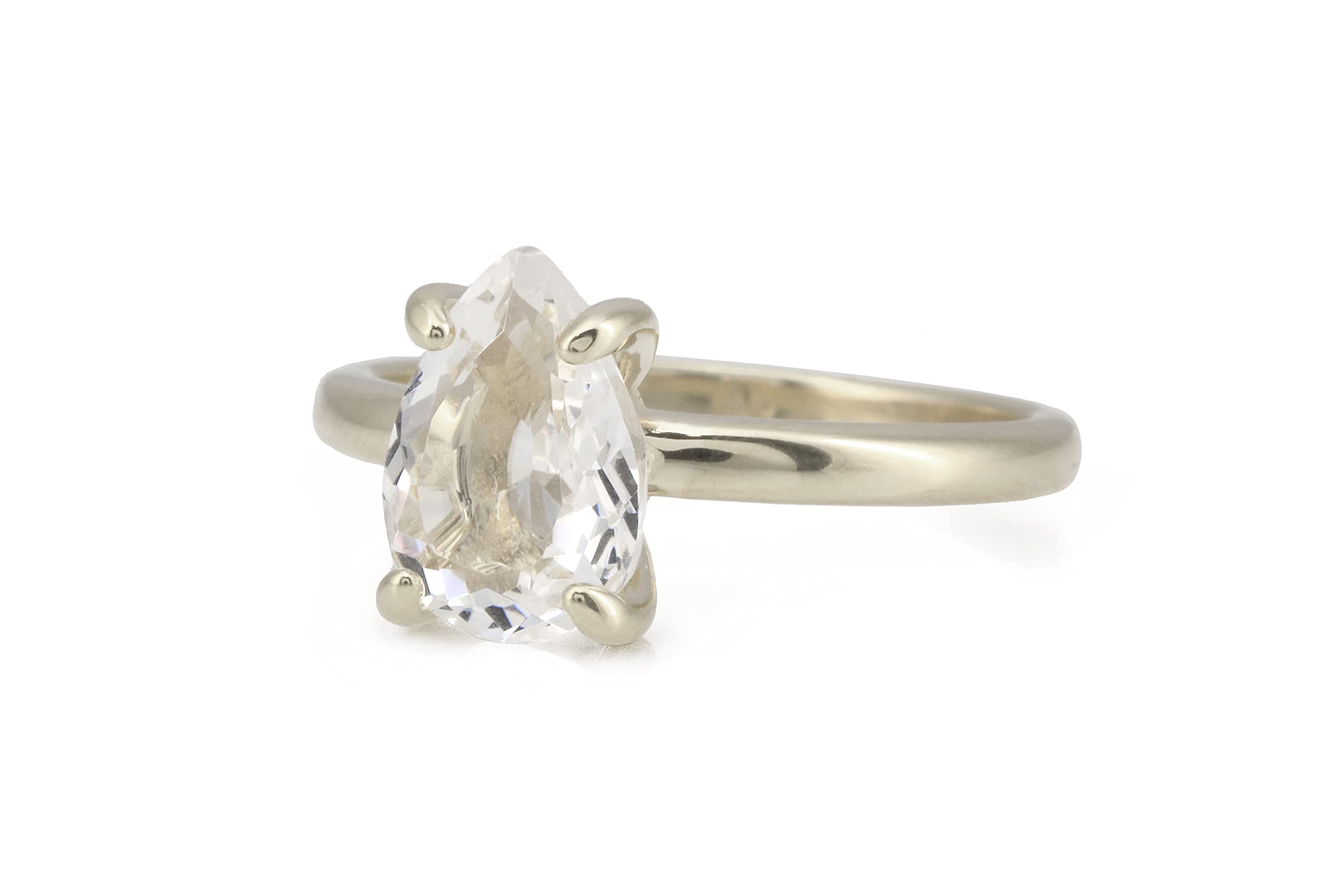 Anillo de Cuarzo Pera en Plata de Ley - Anillo de Piedra Simple Hecho a Mano, Anillo de Boda, Anillo de Promesa - Delicado Anillo de Gema de Cristal Hecho a Mano para Mujeres