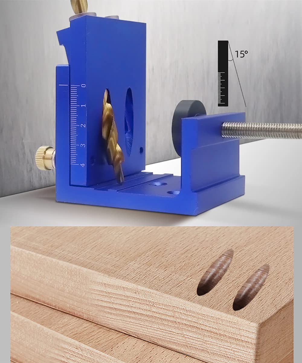 Toplionace Plantilla de Localizador de Agujeros de Bolsillo, Broca Escalonada para carpintería, Juego de 9mm para Herramienta de Ferretería de carpintero (Azul)