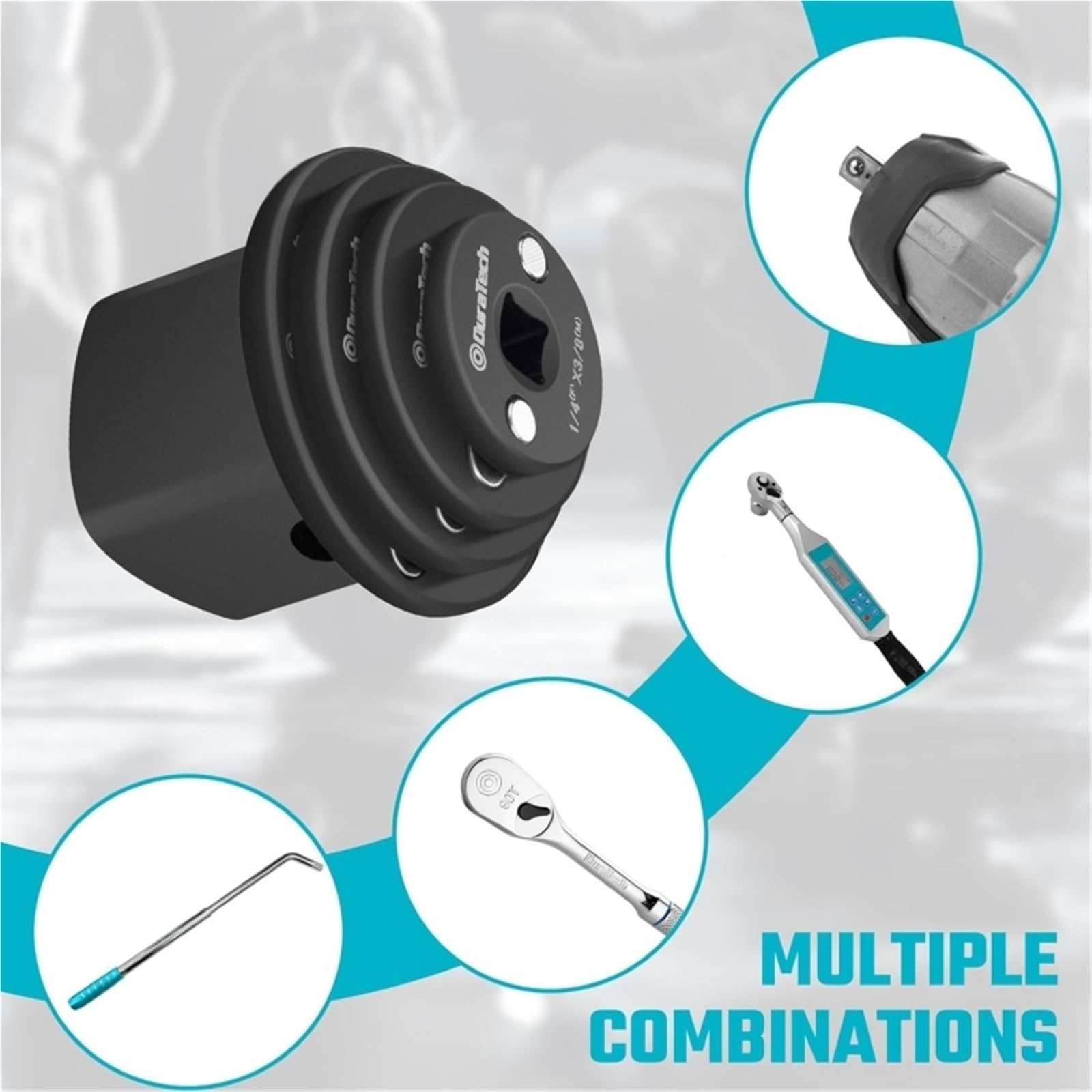 Set adattatori Per prese a impatto a basso profilo, cricchetto Per convertitore in acciaio Per carichi pesanti Set di prolunghe(4Pcs Set Black)