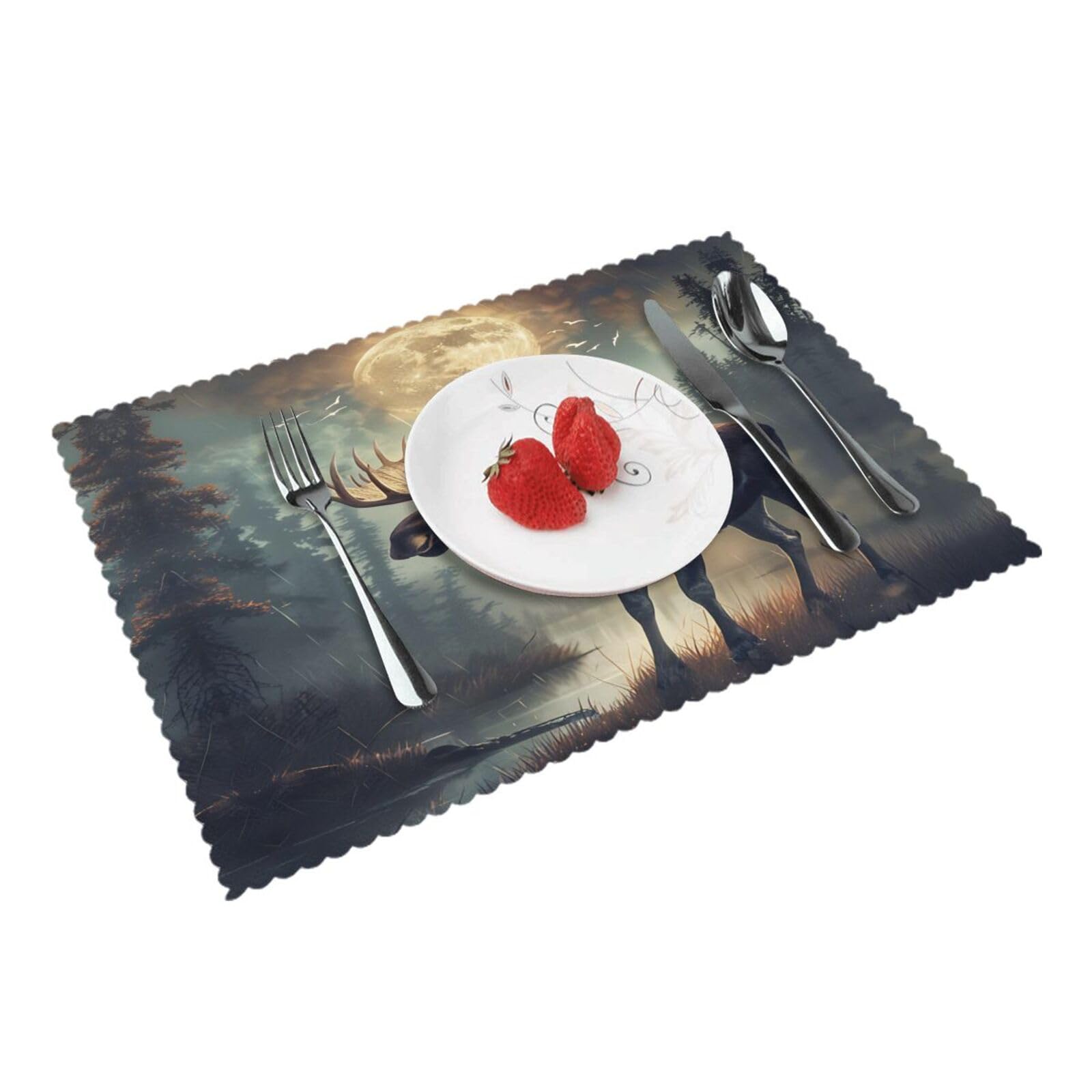 Mystical Moose Placemats Set of 4 Print Table Mats Place Mats Table Decor for Kitchen Dining 12X18 in