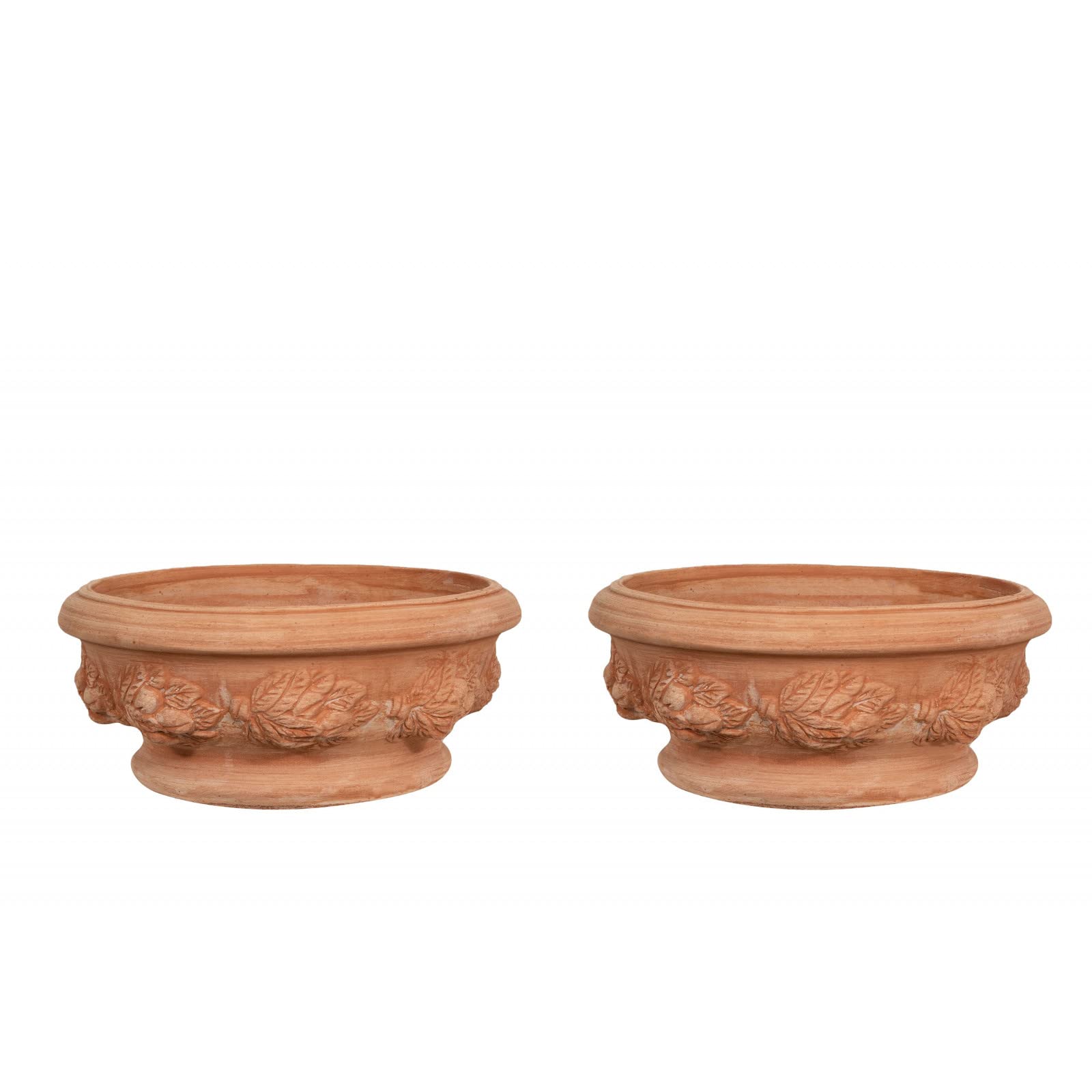 Biscottini Lot de 2 grands pots de fleurs en terre cuite 40 x 40 x 19 cm - Grand pot de fleurs d'extérieur fait main en terre cuite
