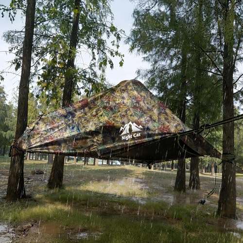 Image of Night Cat Flat Lay Hammock Tent: Portable Lightweight Camping Hammock with Mosquito Net Waterproof Rainfly for Adults 1 Person Outdoor Camping Camouflage