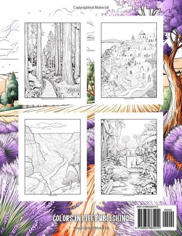 Miniatura 2 de Famous Landscapes Adult Coloring Book of Iconic Destinations From Around the Globe in Line Art and Grayscale