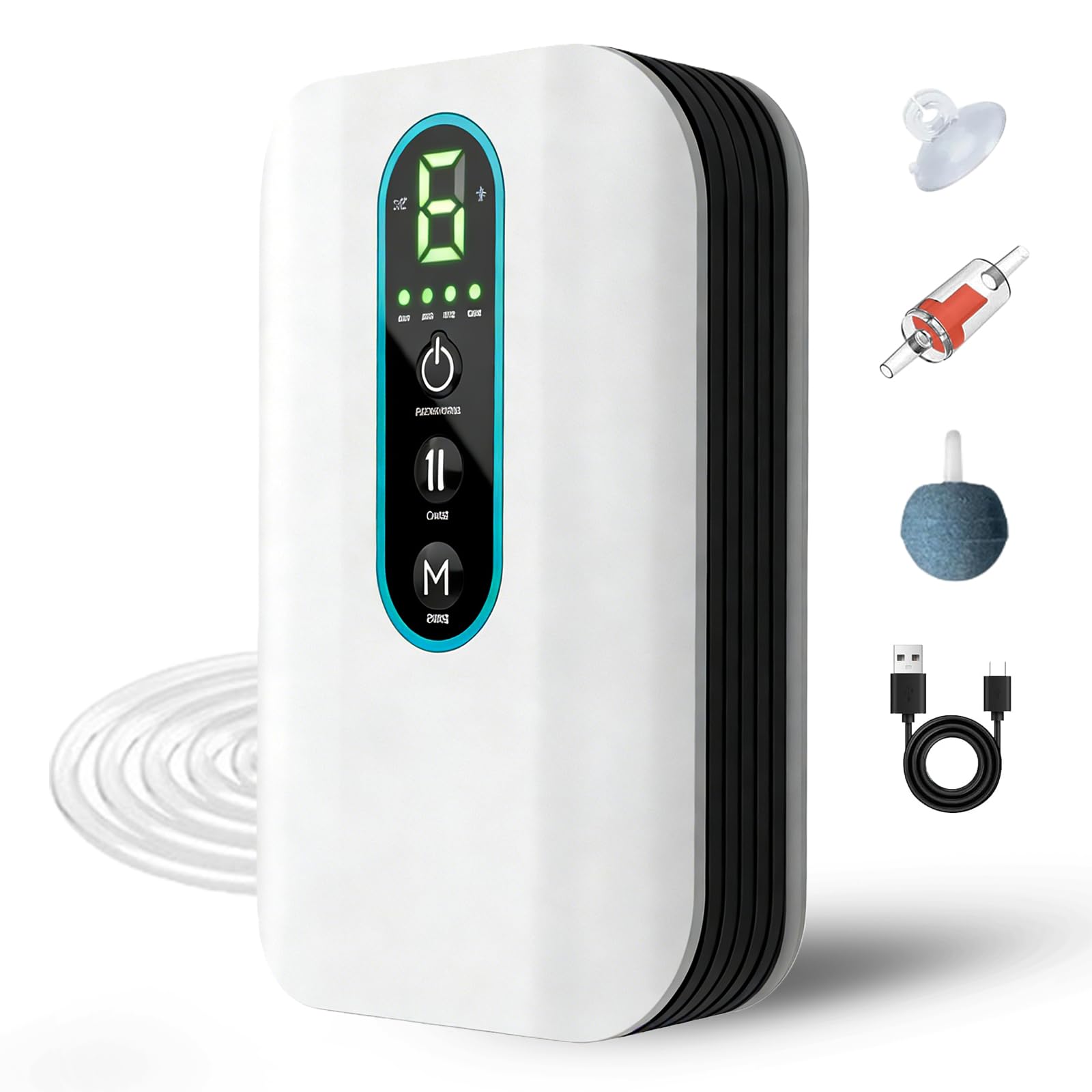 Pompe à air d'aquarium, rechargeable par USB, avec 1 sortie, 6 niveaux de débit d'air réglable, 3 l/min, aérateur portable, pompe d'aquarium pour aquariums, étangs de jardin, pêche en plein air