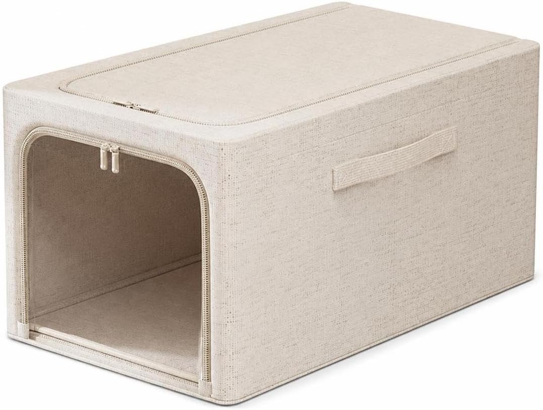 Japanese-Style Storage Box, Foldable , Narrow, Beige , 47x35x30cm, 49L