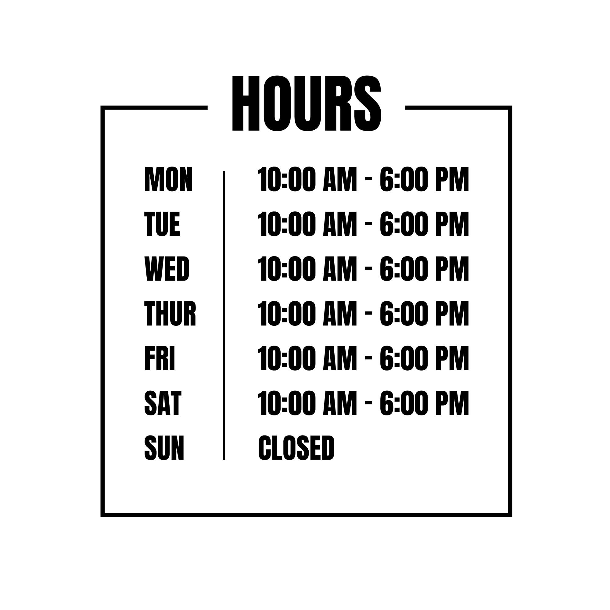 Customizable Storefront Business Hours Decal - Vinyl Window and Wall Sticker with Hours of Operation - Commercial Grade, Weather-Resistant Door Window