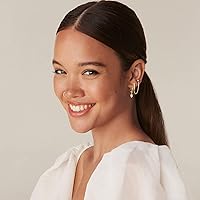 Vista 4 de PAVOI Aretes de cadena de oro de 14 quilates para mujer Aretes de aro de doble piercing Aretes de aro de perlas de circonita cúbica para mujer