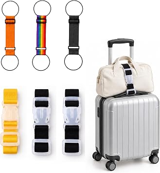 6 Pcs Adjustable Luggage Connector Straps, Including 3 Luggage Connector Straps for Suitcases 3 Elastic Fastening Belts for Luggage, Portable Multi-Use Travel Baggage Straps for Extra Bags