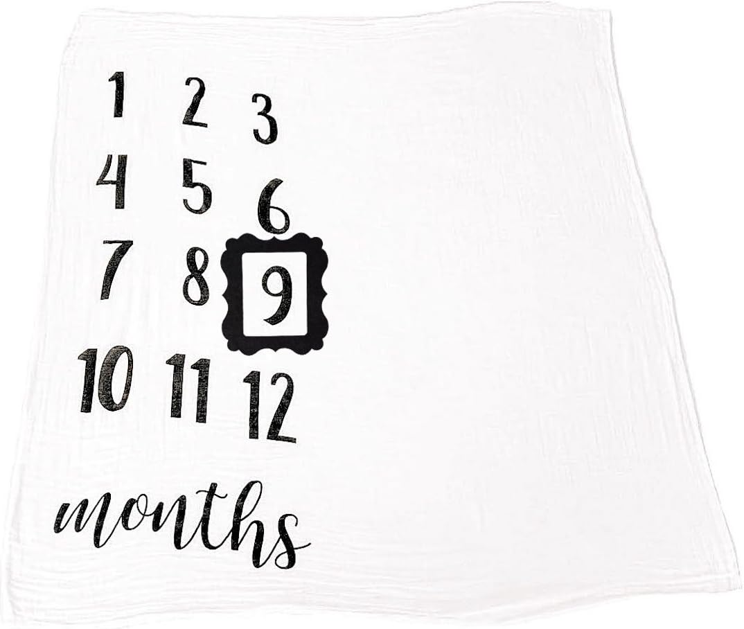 Baby Milestone Blanket with Frame Marker Prop - 100% Cotton Muslin Monthly Milestone Blanket for Boys, Girls, & Dogs/Pets :)