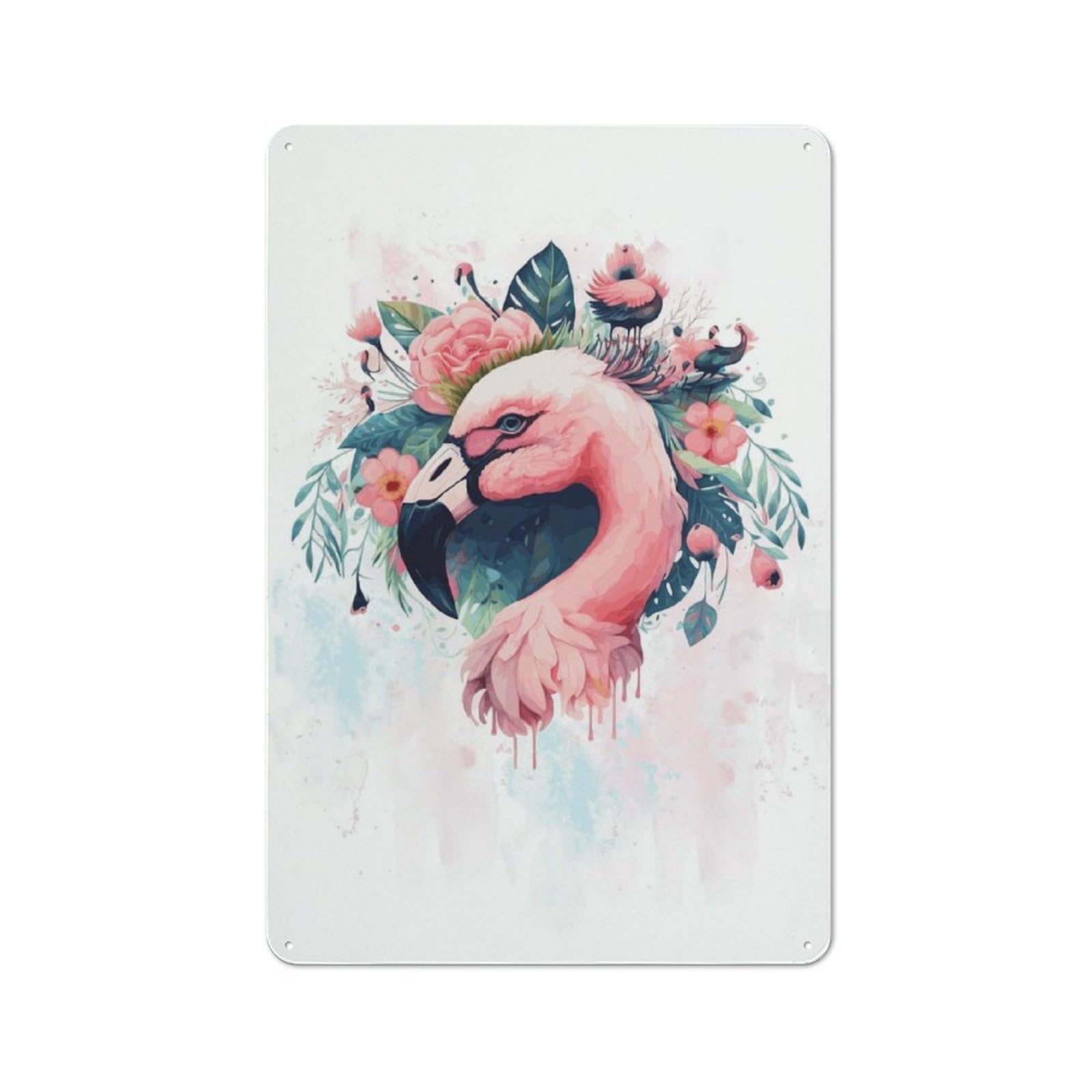 Junmoney Style-23 Clean Industrial Floral Pink Flamingo Art Industrial Metal Sign 30X20cm, Studio Wall Art For Loft, Studio, Office Or Creative Room