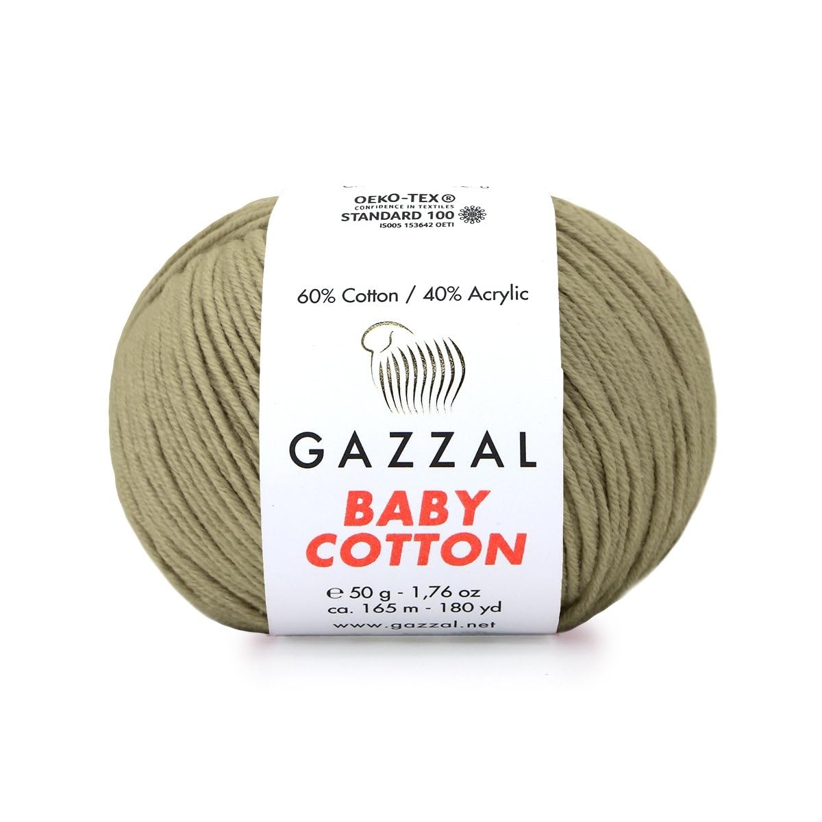 Baby Cotton Yarn, 165m, 50g, Soft Amigurumi Doll Animal, Crochet Knitting Thread Gazzal (Sage 3464)