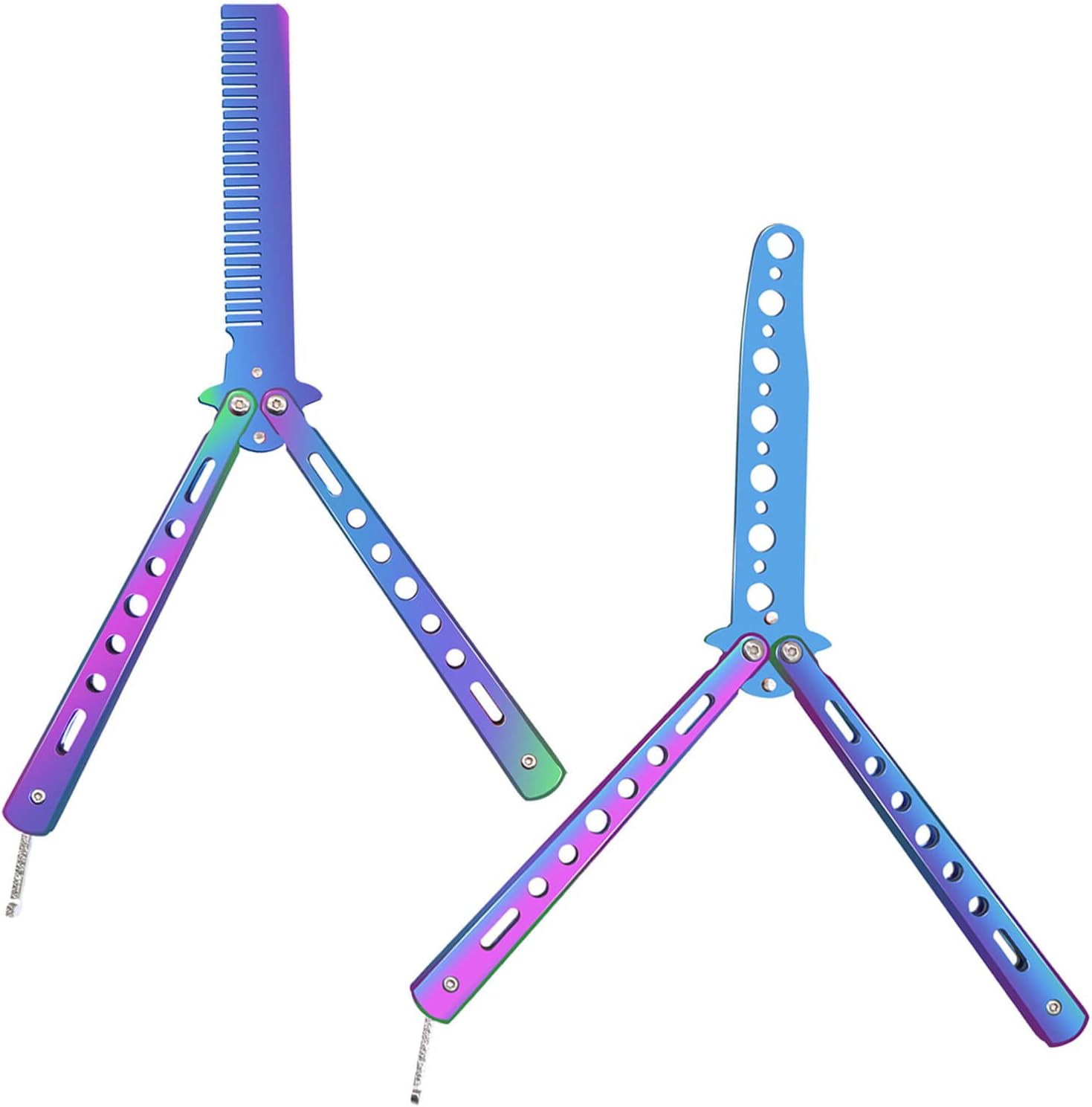 ALPHABI Butterfly Knife 2 Pack Rainbow Balisong CSGO Trainer Safe Unsharpened/Dull Practice Blade Comb for Beginner Training