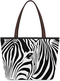 Zebra Animal Print Large Totes Top Handle Purse Women Shoulder Bag, Zebra Pattern Tote Bag with Zipper Handbag for Travel School Girls
