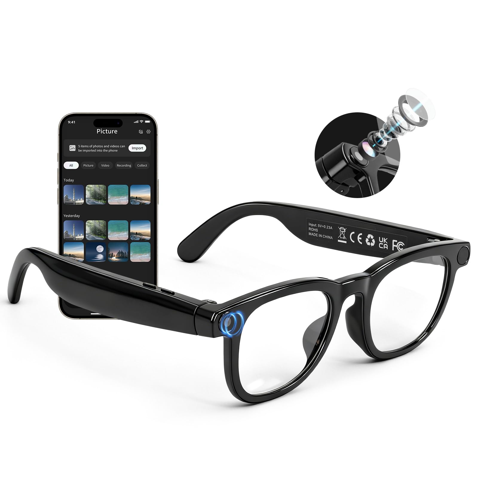 AI Smart Glasses with 4K HD Camera Anti-Shake ChatGPT Integrated Voice Control Glasses for Hands-Free Video Recording Live