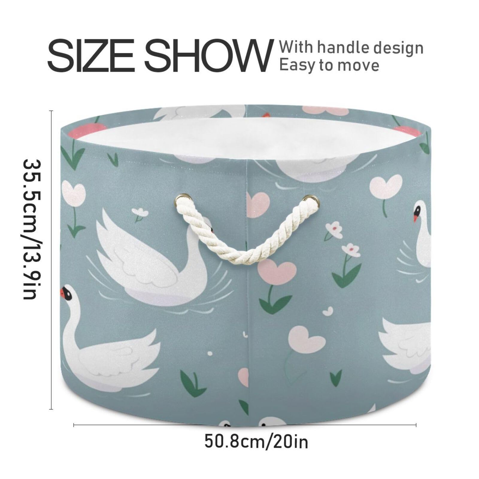 Round Cute Swans Storage Basket Large Organizer Bin Laundry Hamper Toy Storage Basket with Handle for Nursery Clothes Toys 202b4053