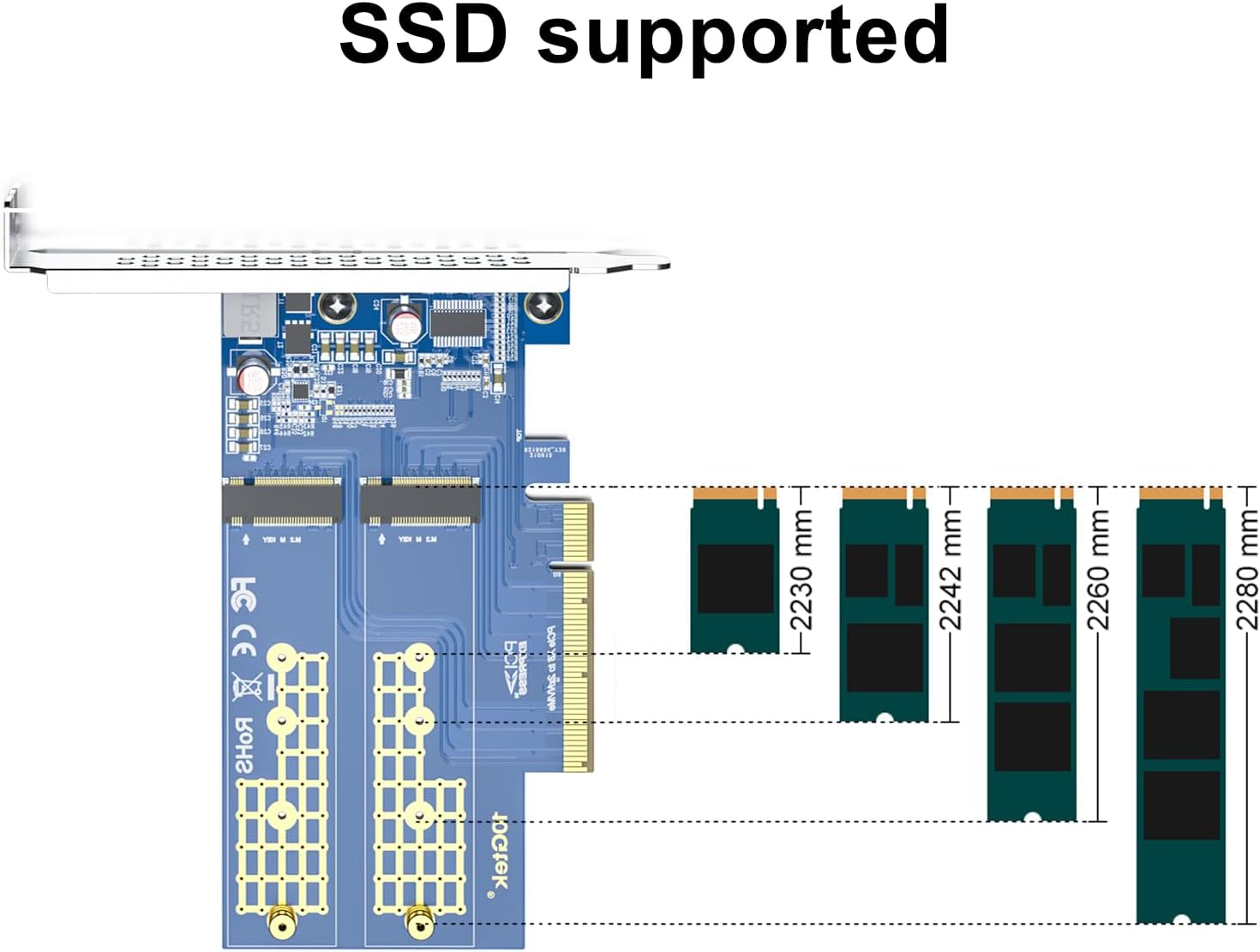 10Gtek Dual M.2 NVMe SSD Adapter Card with Heatsink, PCIe 4.0 x8 Slot (M-Key), Supports 2xNVMe Drives via Bifurcation, Requires BIOS Split Support, High-Speed Storage Expansion for Desktop PCs