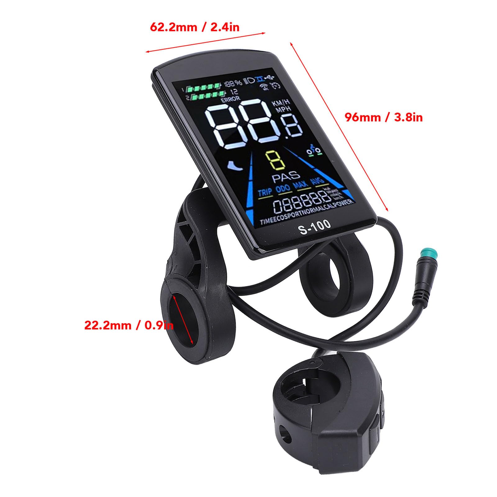 Asixxsix Display LCD per bicicletta elettrica, realizzato in ABS 24V 36V 48V 60V Display LCD impermeabile, per manubrio da 22,2 mm Accessorio per bicicletta