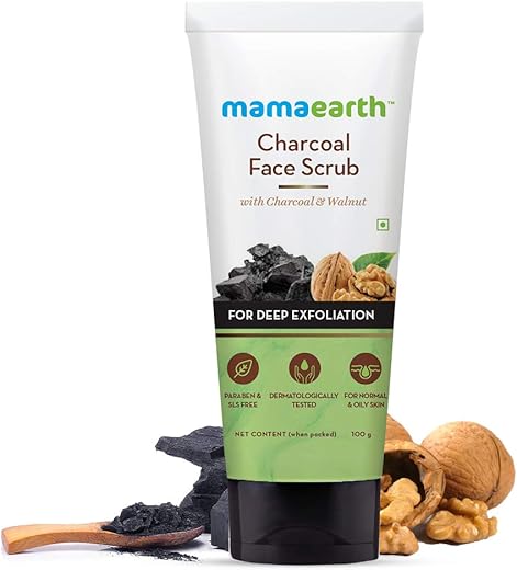 Mamaearth Charcoal Face Scrub for Oily and Normal skin, with Charcoal and Walnut for Deep Exfoliation – 100g
