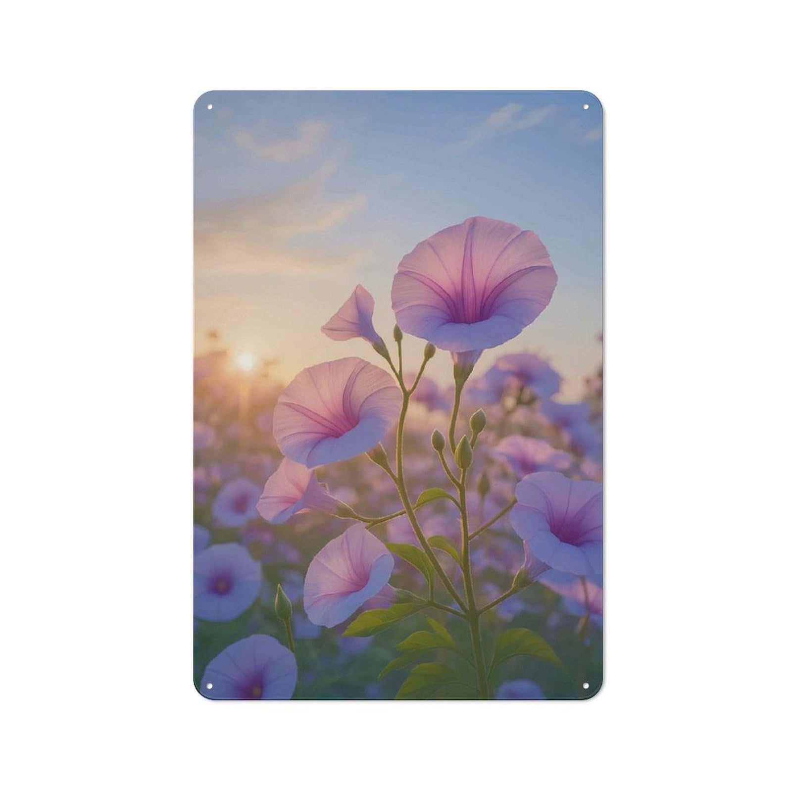 Junmoney Style-1 Pink Morning Glories At Sunset Retro-Style Tin Wall Plaque 30X20cm For Café Or Home Bar, For Themed Interiors In Cafés And Home Bars