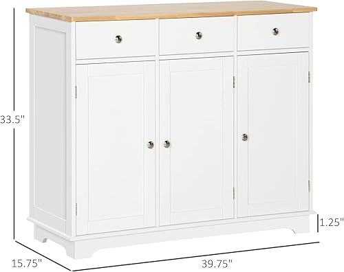 Miniatura 3 de HOMCOM Aparador de buffet con cajones, armario de cocina, gabinete de barra de café con parte superior de madera de goma y estantes ajustables para