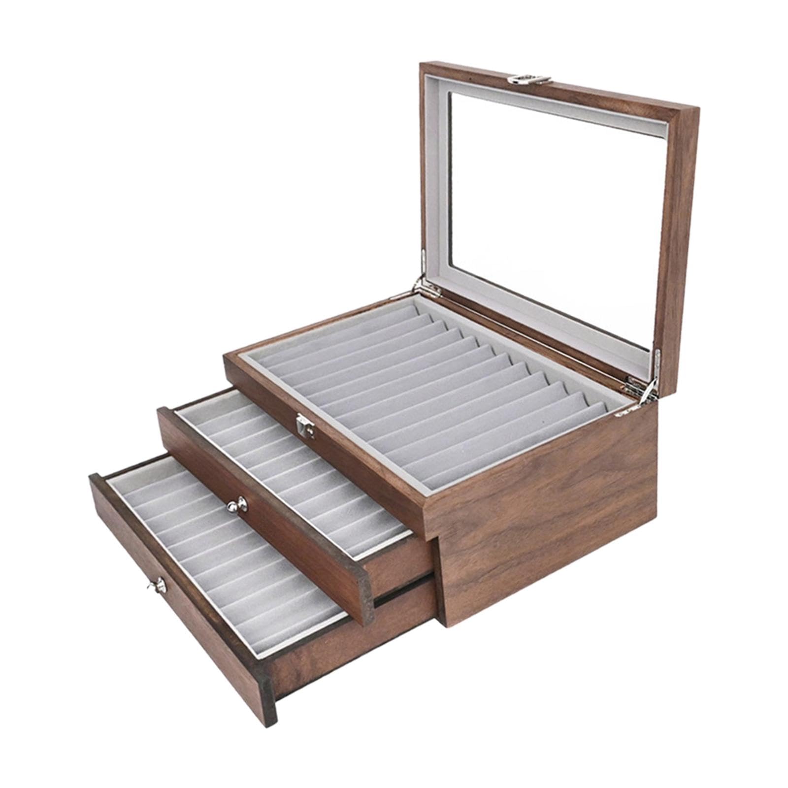Generic 3 Stöckige Stiftebox Aus Holz mit 34 Fächern Und Transparentem Deckel – Ideal für Bürobedarf Und Als Aufbewahrungsbox, Schwarz