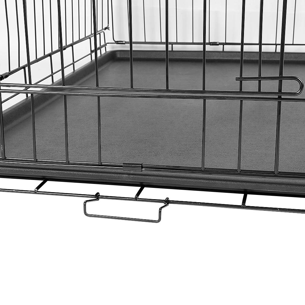 Jaula para perro, jaula de transporte para perros con 2 puertas, jaula de perro interior con asas y bandeja negra, doble puerta extraíble, fácil limpieza (106 x 76 x 71 cm)