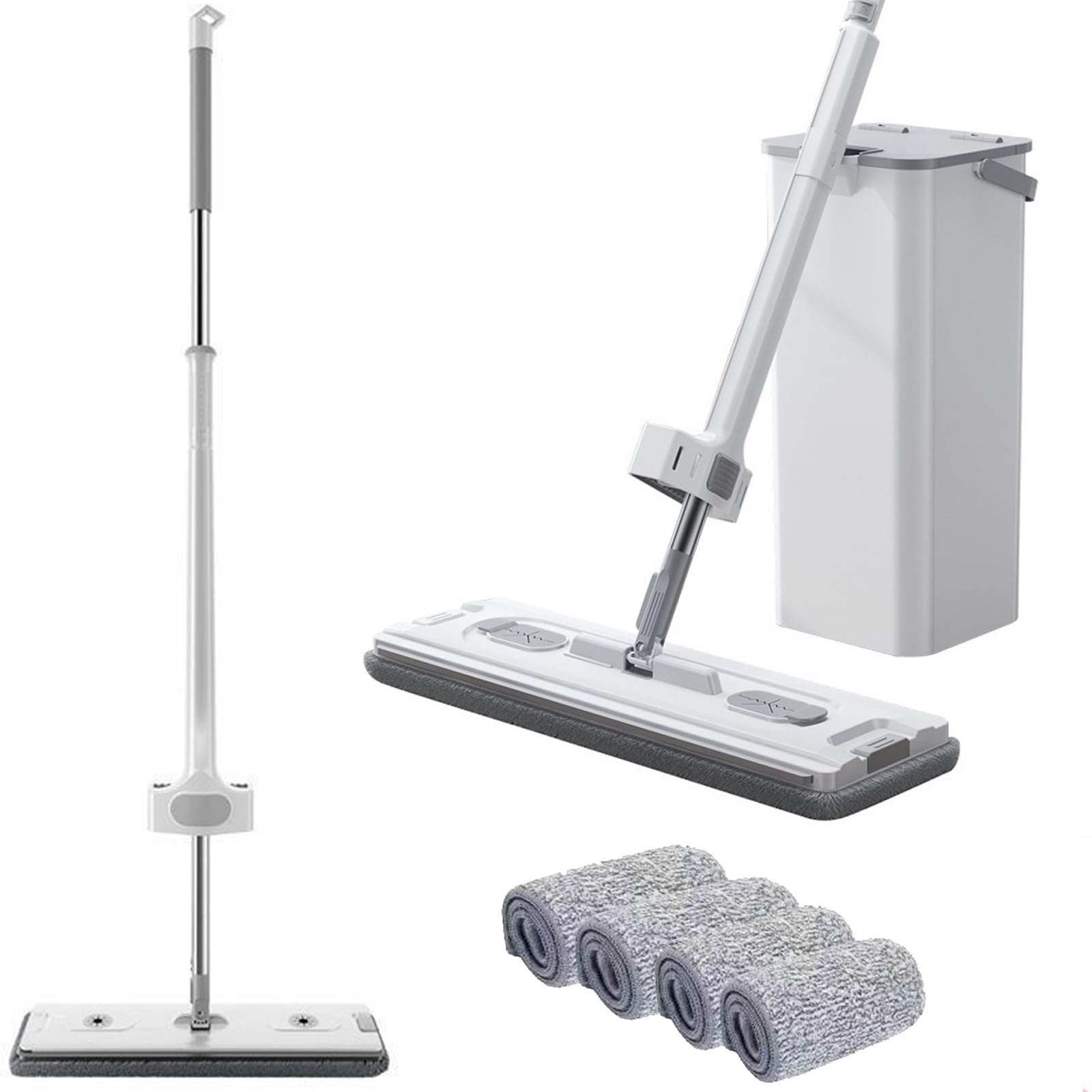 54" Flat Mop with Bucket & Wringer - 4 Microfiber Pads for Effortless Hard Floor Cleaning