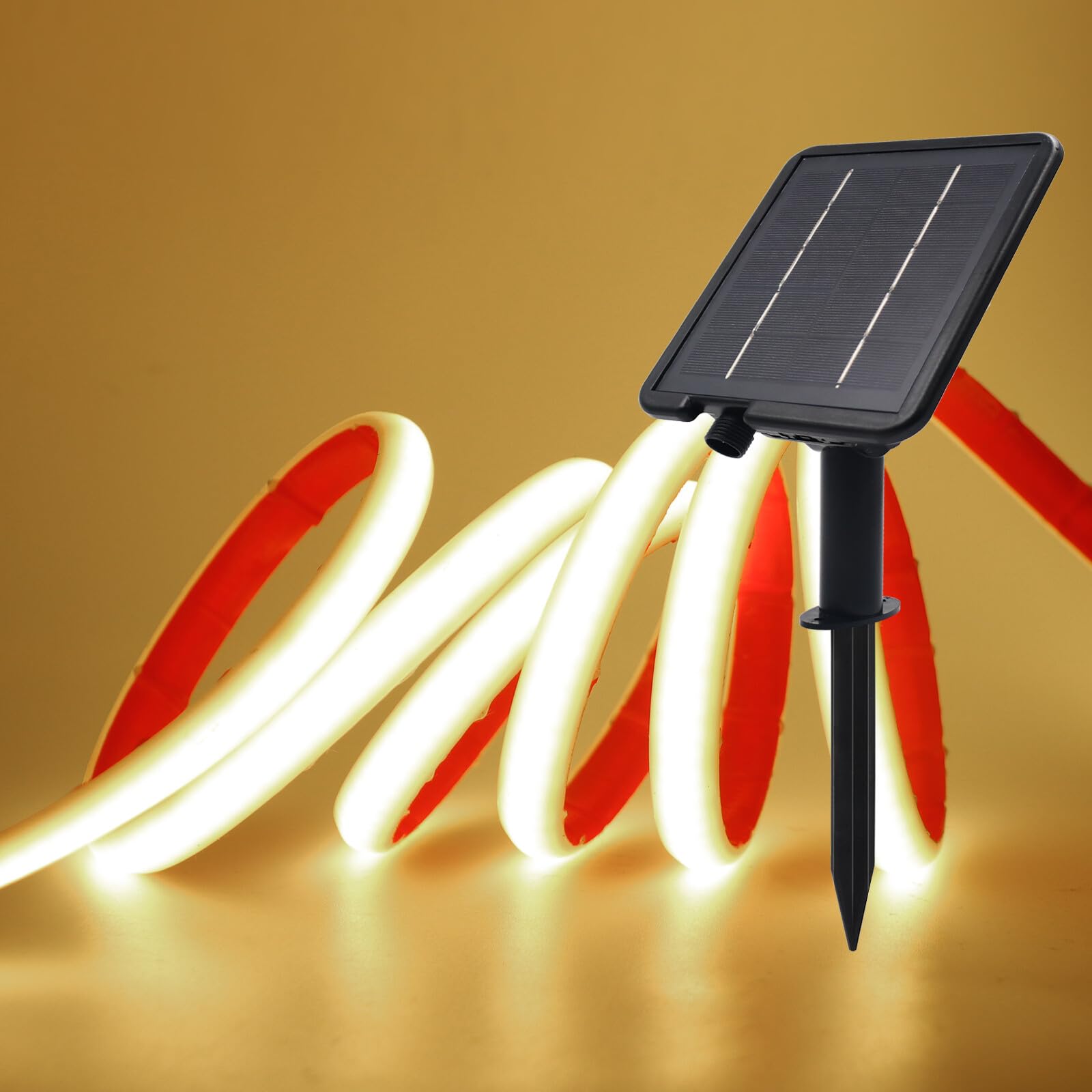 XUNATA Lumière au néon LED Solaire, Bande LED COB IP65 Etanche Néon Extérieur, 8 modes, 320 LEDS/M Flexible Bande lumière pour Clôture, Jardin & Cour (Blanc naturel, 6M)