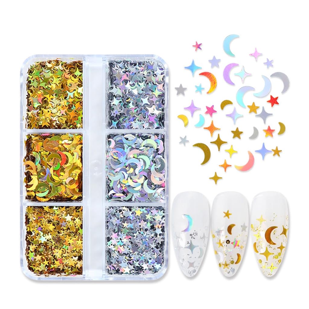 1 Box Nail Sequins Decoration Colorful Tiny Moon Star Glitter Flakes for DIY Manicure Design Spring Nail Accessories