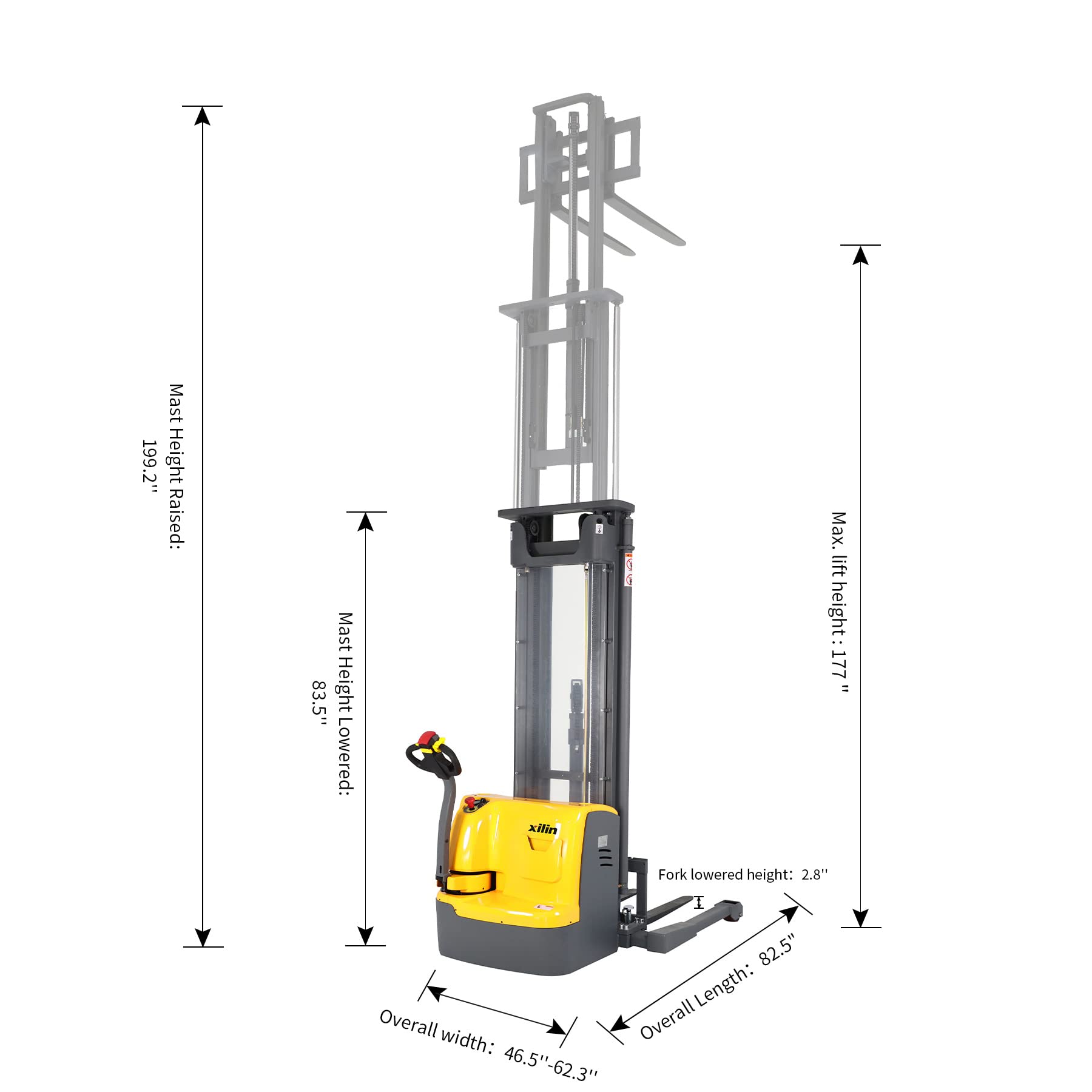 Xilin Fully Electric Powered Stacker 177inch Lifting Height Material Lift with Straddle Legs and 3300lbs in Warehouse